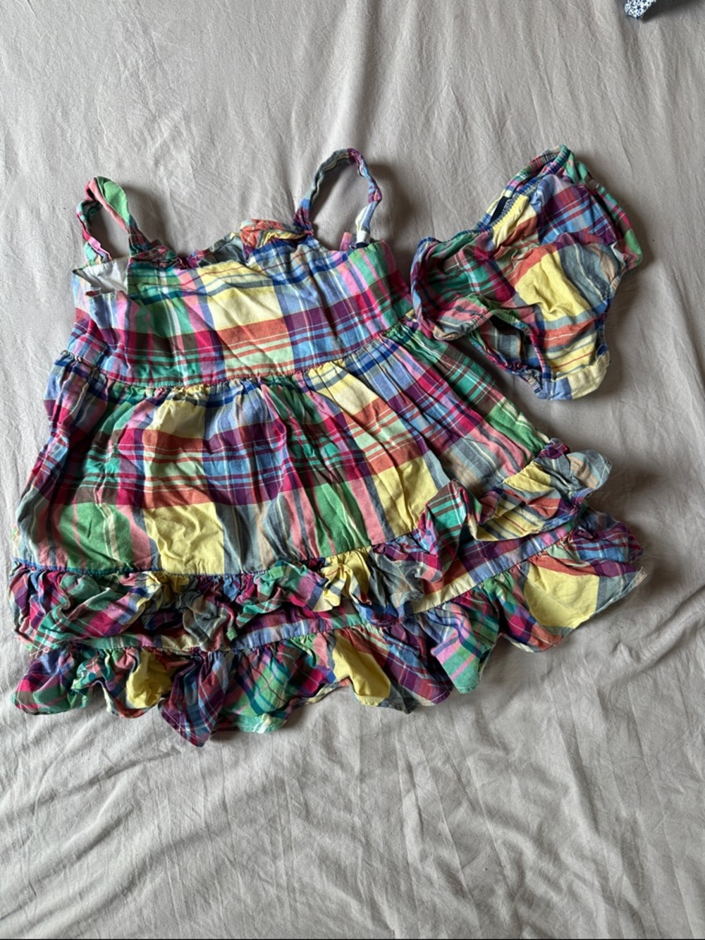 Ralph Lauren Multicolor Plaid Ruffled Sundress - Pink, Yellow, Green, Blue